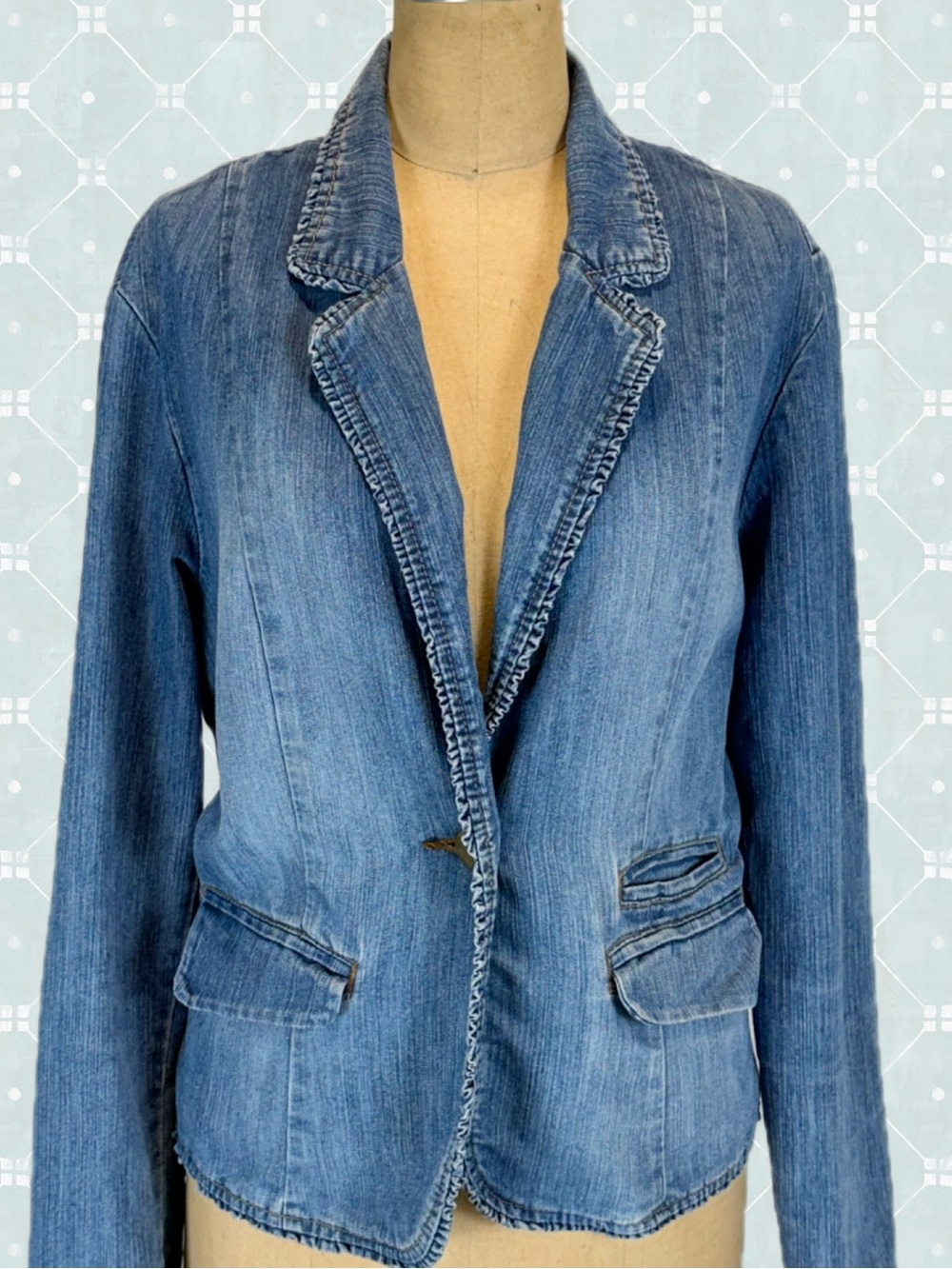 VINTAGE denim blazer jacket blue jeans cotton tailored 90s y2k boho western